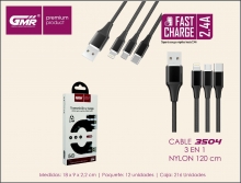 GMR PREMIUM CABLE NYLN 3EN1 2,4A 120CM