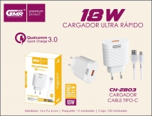 CARGADOR USB CON CABLE USB  A TIPO C 1M 3.0A