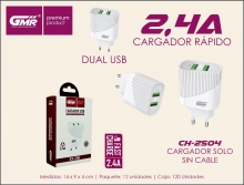 CARGADOR USB  CON 2 SALIDAS 2.4A