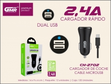 CARGADOR COCHE 2XUSB 2.4A CON CABLE USB A MICRO USB  1M